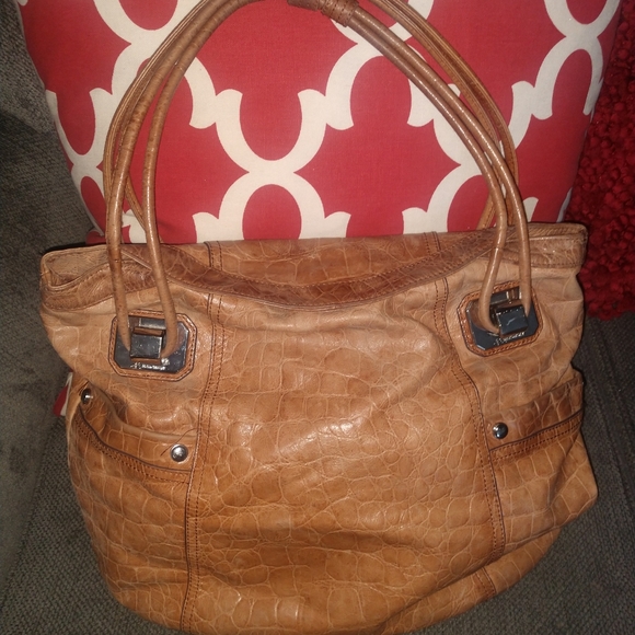 large round leather bag